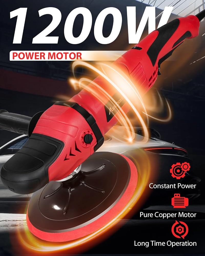 AVID POWER Car Rotary Buffer Polisher Waxer 1200W 6 Speeds, 4*6” Polish Pad - Image 2