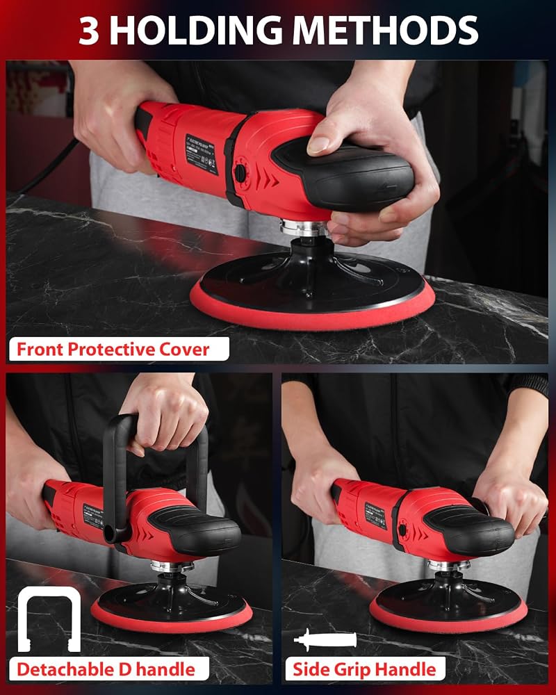 AVID POWER Car Rotary Buffer Polisher Waxer 1200W 6 Speeds, 4*6” Polish Pad - Image 5