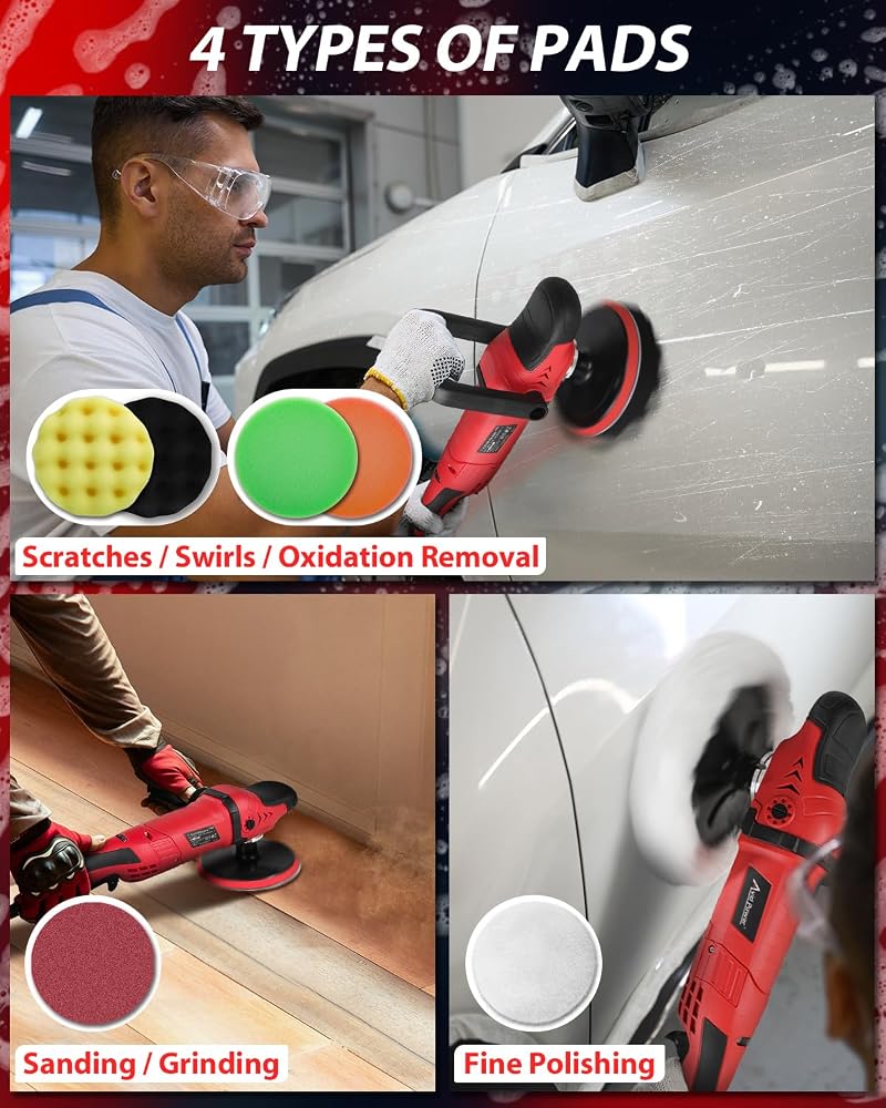 AVID POWER Car Rotary Buffer Polisher Waxer 1200W 6 Speeds, 4*6” Polish Pad - Image 4