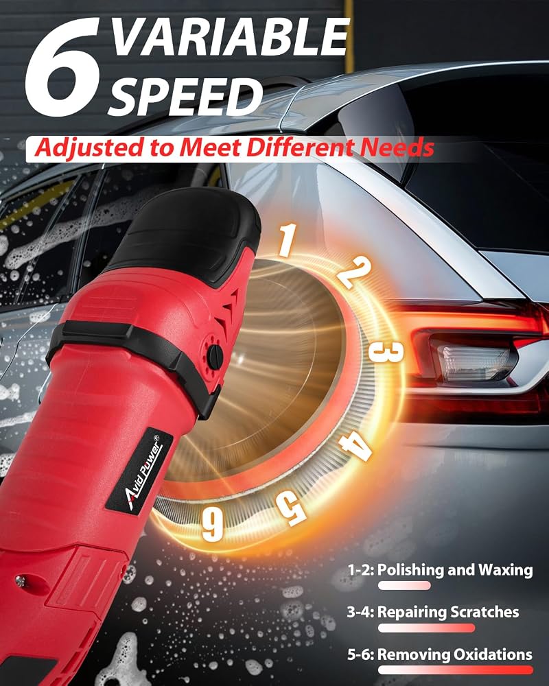 AVID POWER Car Rotary Buffer Polisher Waxer 1200W 6 Speeds, 4*6” Polish Pad - Image 3