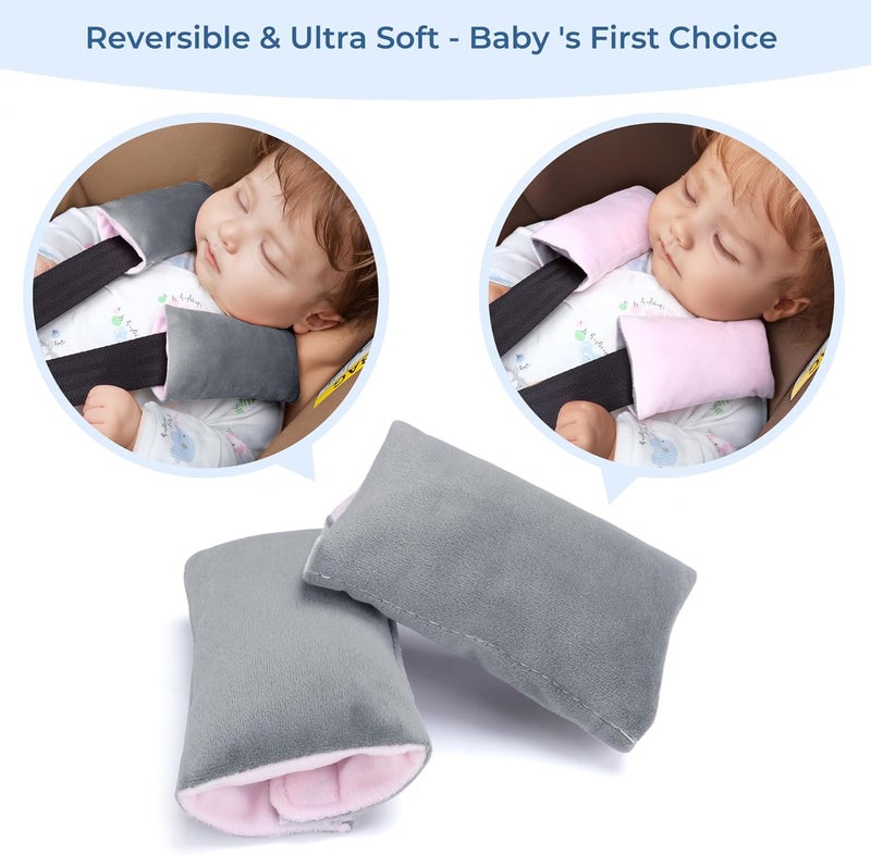 COOLBEBE وسائد لأربطة مقاعد السيارة من COOLBEBE للأطفال، غطاءات لحزام الأمان ناعمة جدًا تناسب جميع مقاعد السيارات/العربات المتحركة/الكراسي العالية (لون رمادي/وردي) - Image 3