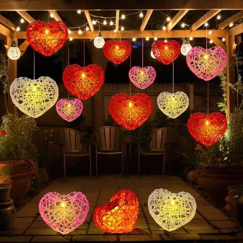Glooglitter 5 Pack Valentine Solar Lights Outdoor 8 Inch Waterproof Heart Light Heart Rattan Balls Valentine‘s Day Decorations for Outdoor Garden Yard Valentine‘s Day Interior Decoration (Multicolor) - Image 1