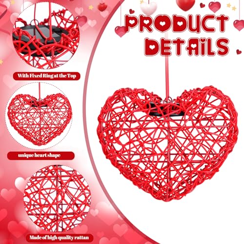Glooglitter 5 Pack Valentine Solar Lights Outdoor 8 Inch Waterproof Heart Light Heart Rattan Balls Valentine‘s Day Decorations for Outdoor Garden Yard Valentine‘s Day Interior Decoration (Multicolor) - Image 5