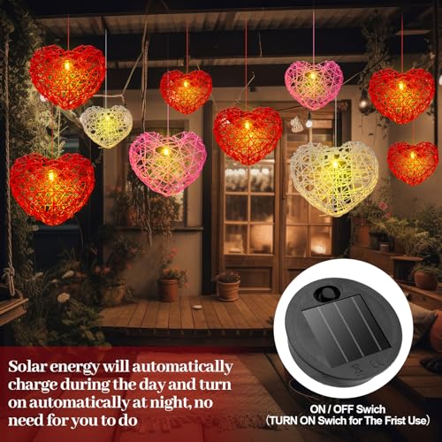 Glooglitter 5 Pack Valentine Solar Lights Outdoor 8 Inch Waterproof Heart Light Heart Rattan Balls Valentine‘s Day Decorations for Outdoor Garden Yard Valentine‘s Day Interior Decoration (Multicolor) - Image 3