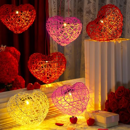 Glooglitter 5 Pack Valentine Solar Lights Outdoor 8 Inch Waterproof Heart Light Heart Rattan Balls Valentine‘s Day Decorations for Outdoor Garden Yard Valentine‘s Day Interior Decoration (Multicolor) - Image 2