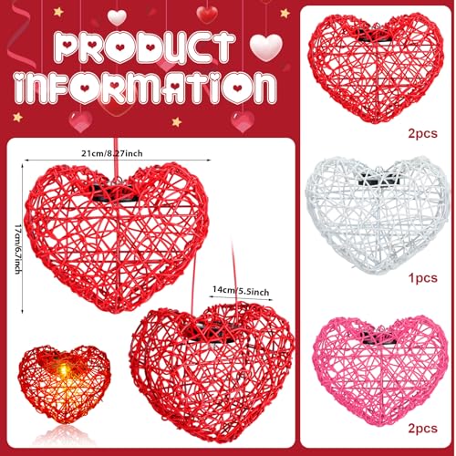 Glooglitter 5 Pack Valentine Solar Lights Outdoor 8 Inch Waterproof Heart Light Heart Rattan Balls Valentine‘s Day Decorations for Outdoor Garden Yard Valentine‘s Day Interior Decoration (Multicolor) - Image 4
