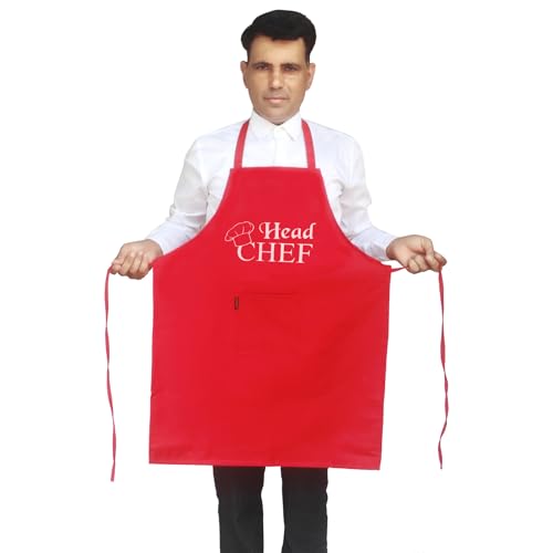 Switchon Polyester Printed Free Size Chef's Cooking Kitchen Apron With Cap - Head Chef (Red) - Image 2