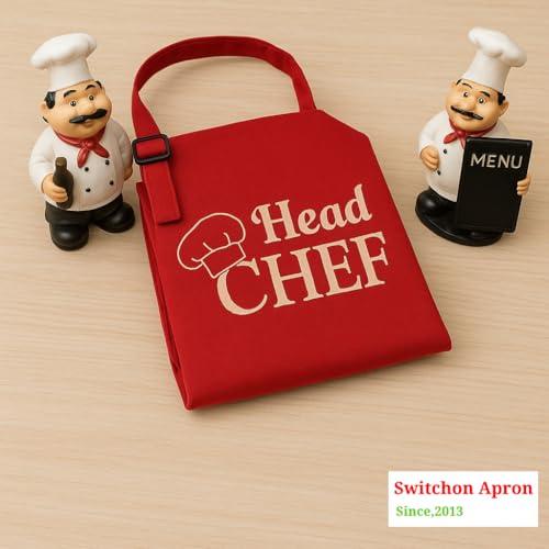 Switchon Polyester Printed Free Size Chef's Cooking Kitchen Apron With Cap - Head Chef (Red) - Image 5
