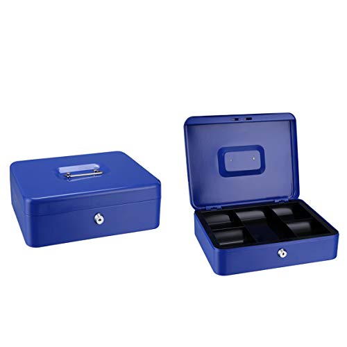 Lukia 10 inch Steel Cash Box (Money Storage Box/Coin Box) with Coin Compartments | Cash Box with Lock and Key - Image 1