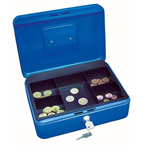 Lukia 10 inch Steel Cash Box (Money Storage Box/Coin Box) with Coin Compartments | Cash Box with Lock and Key - Image 2