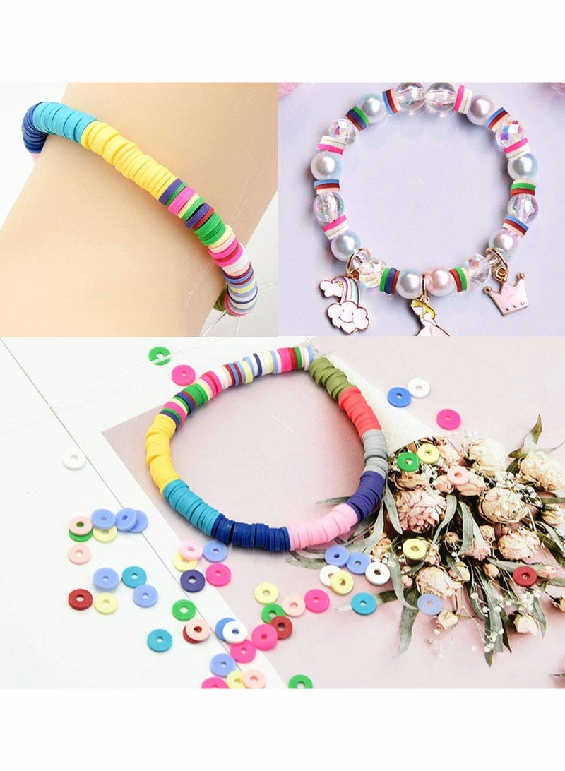 SYOSI Clay Beads Colorful Round Kit, 2400 Pcs Beads for Jewelry Making, Handmade Heishi Beads Polymer Flat Beads for Necklace Jewelry Bracelet Earring Pendant and Anklet Craft Making (6mm, White) - Image 2