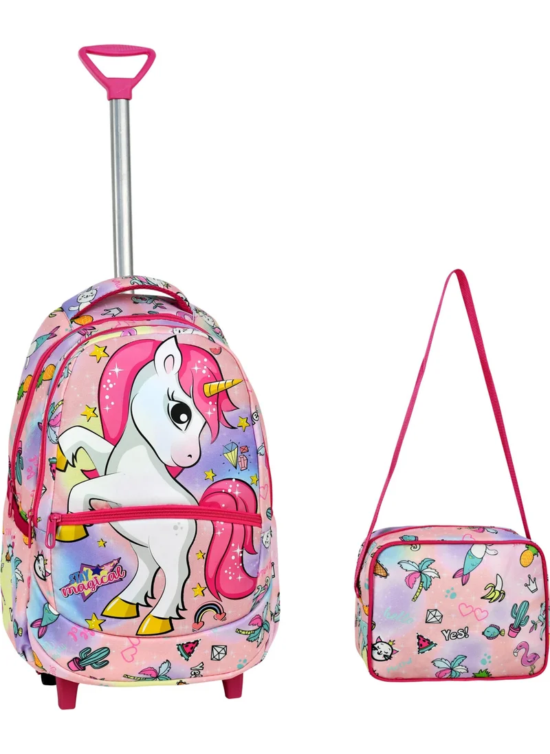 Çantaland Primary School Bag with Wheeled Unicorn Pattern + Lunch Box