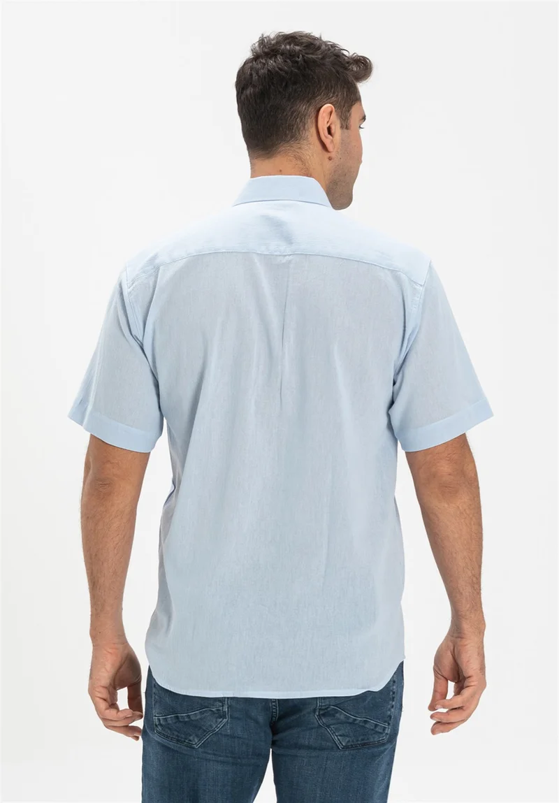 Eliş Şile Bezi Short Sleeve Şile Cloth Single Pocket Men's Shirt Ice Blue 3027
