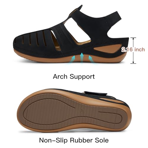 SHIBEVER Closed Toe Sandals Women Black Sandals Dressy Summer Wedge Platform Orthopedic Wedge Size 7 - Image 3