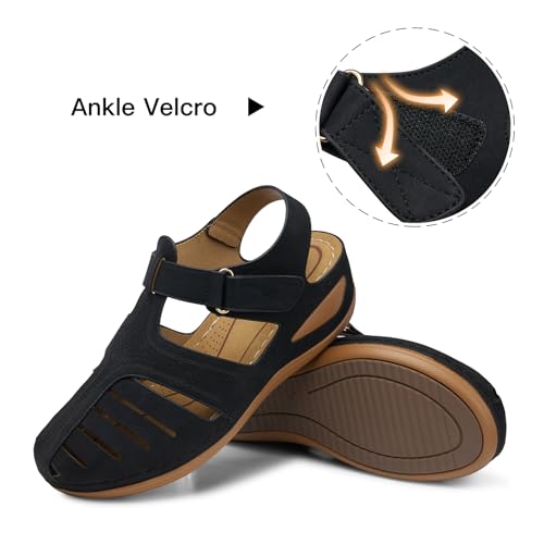 SHIBEVER Closed Toe Sandals Women Black Sandals Dressy Summer Wedge Platform Orthopedic Wedge Size 7 - Image 2