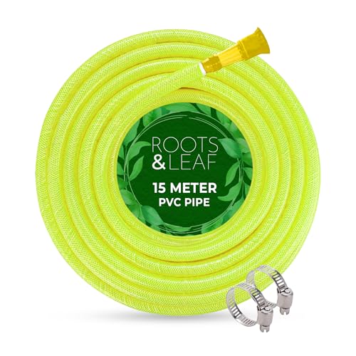 Roots & Leaf 15 Meter 0.5 Inch PVC Water Pipe - Yellow (1 Pc)| Lightweight, Durable & Flexible| Hose with Accessories Connector & Clamps| Watering Garden, Cleaning, Outdoor-Indoor Use - Image 1