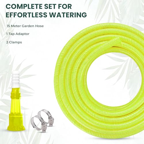 Roots & Leaf 15 Meter 0.5 Inch PVC Water Pipe - Yellow (1 Pc)| Lightweight, Durable & Flexible| Hose with Accessories Connector & Clamps| Watering Garden, Cleaning, Outdoor-Indoor Use - Image 2