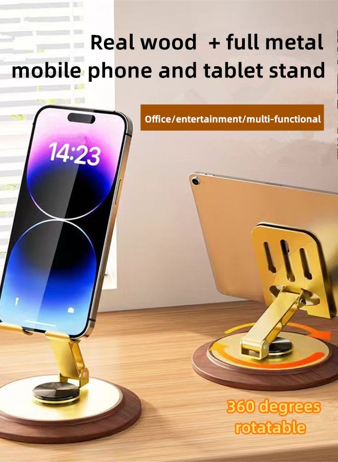 Folding Desktop Phone Stand,Phone Holder,Mobile and Tablet Stand,360° Swivelling Solid Wood Base+All-Metal Adjustable Collapsible Premium Phone Holder,Phone Mount ,Compatible with iPhone,iPad,Android Mobile Phones and Tablets for Office/Live/Movie Watching,Mount,Mobile and Tablet Holder Premium-Gold - Image 3