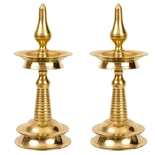 Spillbox Traditional Brass Kerala Kuthu villaku Diya for Puja|Lord Ayyappan Vilakku|Pooja Aarti|Arti Deepak Deepam Oil Lamp for Home Temple Puja Articles Decor Gifts- Kerala Nila Villakku(11 inch, 2) - Image 1
