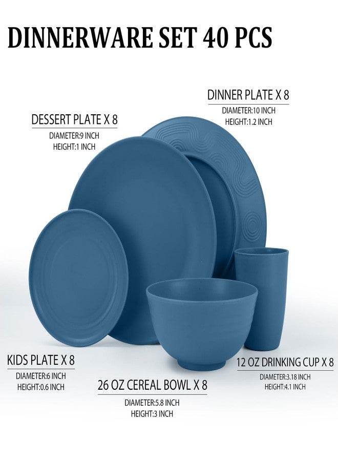 Perlapoc 40-Piece Wheat Straw Dinnerware Sets,Unbreakable Dishes Set for 8 - Drinking Cups, Plates and Bowls Sets, Reusable Microwave Safe Dinnerware Set for Home, Outdooor, RVs - Blue - Image 2