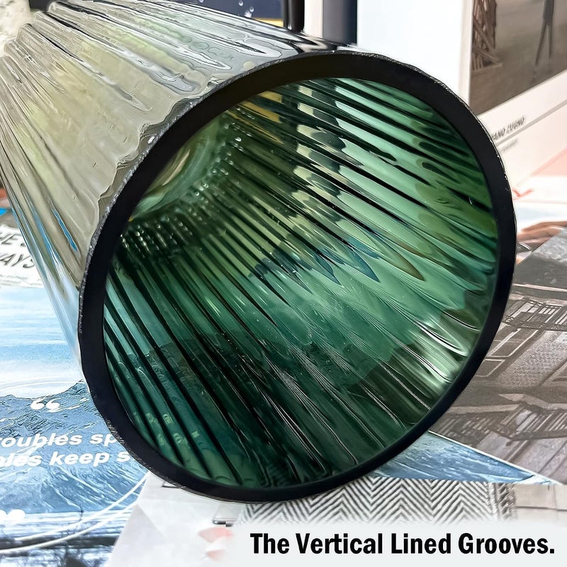 DECORPIA 10 Inch Premium Thickened Green Glass Vase - Ribbed Glass Flower Vase for Rustic Home Decor  Decorative Vases for Flowers for Modern Farmhouse  Ideal for Shelf  Mantle  Table Entryway D?cor - Image 2
