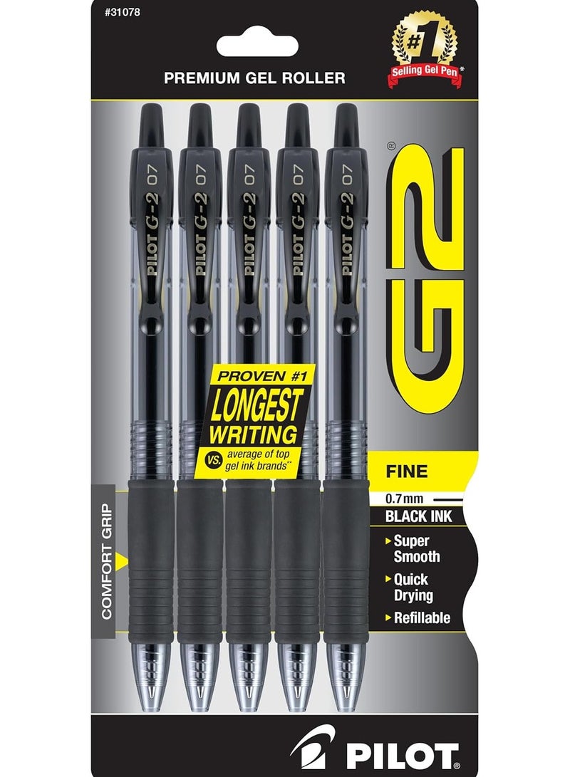 بايلوت أقلام جل بايلوت G2 ذات نقطة رفيعة 0.7 مم أسود عبوة من 5 قطع - Image 1