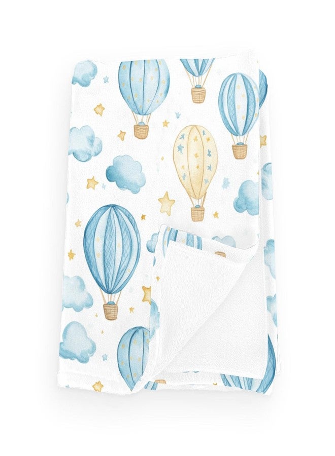 Wicbfdfv Cute Hot Air Balloon Stars Blue Baby Boy Girl Blankets Balloons Cloud Swaddle Blankets Flannel Receiving Blankets Toddler Newborn Daycare Infant Nursery Crib Bed Blankets White 30x40inch - Image 1