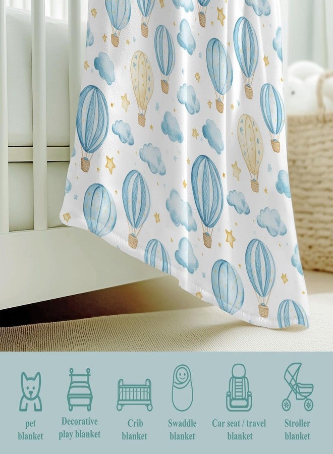 Wicbfdfv Cute Hot Air Balloon Stars Blue Baby Boy Girl Blankets Balloons Cloud Swaddle Blankets Flannel Receiving Blankets Toddler Newborn Daycare Infant Nursery Crib Bed Blankets White 30x40inch - Image 4