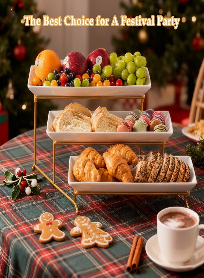 LYEOBOH 3 Tier Serving Stand and Platters Set Large Tiered Serving Platters with Collapsible Sturdier Rack 14 Inches Tiered Serving Tray for Appetizer Fruit, Dessert and Cupcake, White - Image 5