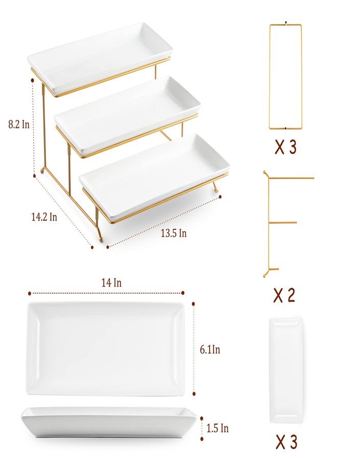 LYEOBOH 3 Tier Serving Stand and Platters Set Large Tiered Serving Platters with Collapsible Sturdier Rack 14 Inches Tiered Serving Tray for Appetizer Fruit, Dessert and Cupcake, White - Image 3