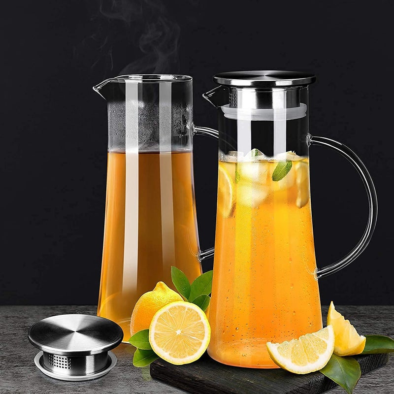 Aktnil 1300 ml 13 lt Glass Pitcher with lid iced Tea Pitcher Water jug hot Cold Water ice Tea Wine Coffee Milk and Juice Beverage Carafes - Image 2
