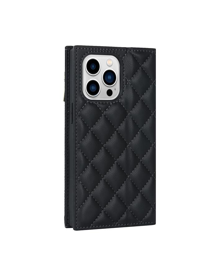 Zaboon Case For iPhone 13 Pro Max Grid Texture Lanyard Zipper Leather Phone Case - Image 3