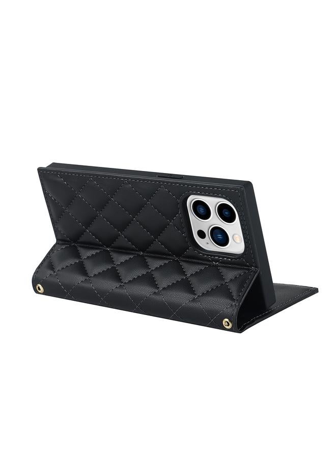 Zaboon Case For iPhone 13 Pro Max Grid Texture Lanyard Zipper Leather Phone Case - Image 5