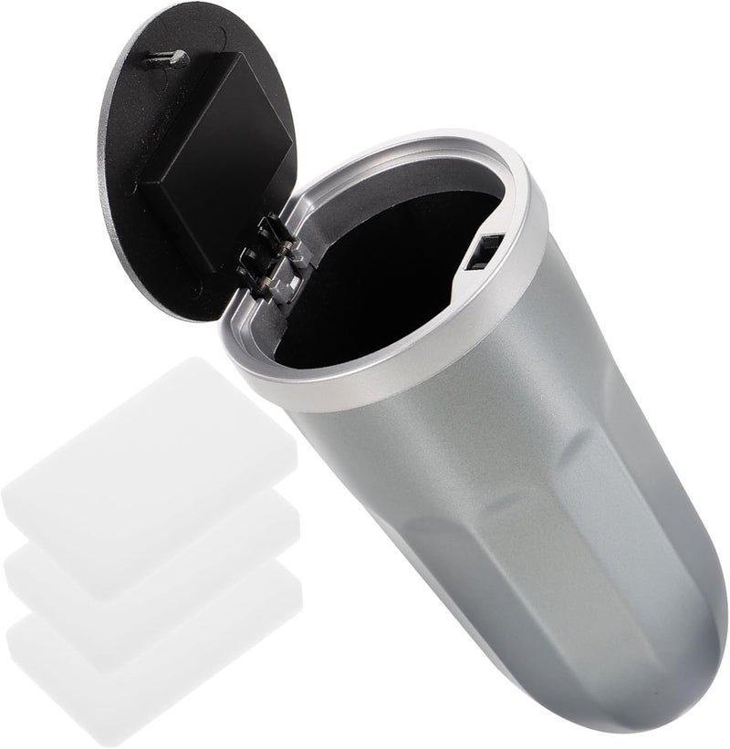 Grey Car Trash Can With Lid Small Garbage Bin For Cup Holder Automotive Accessory - Image 1