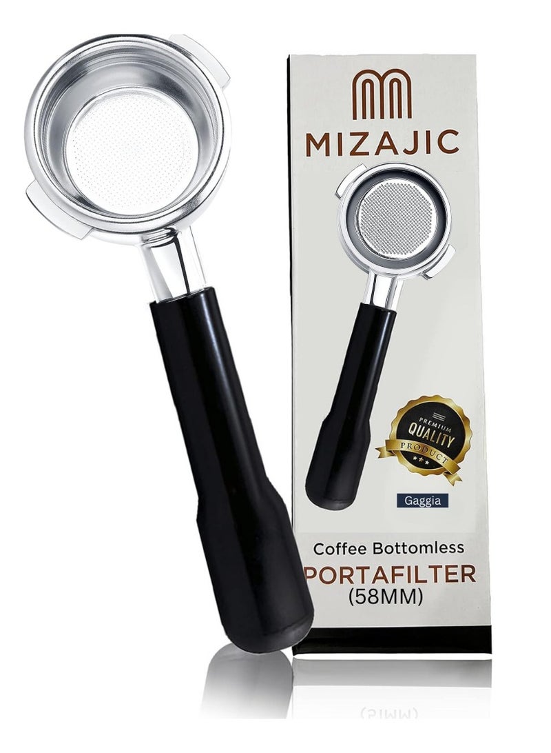 مزاجك فلتر بورتافلتر مقاس 58 مم لفلتر القهوة العاري من Gaggia بدون قاع مع سلة بديلة من الفولاذ المقاوم للصدأ ومقبض ABS - Image 1