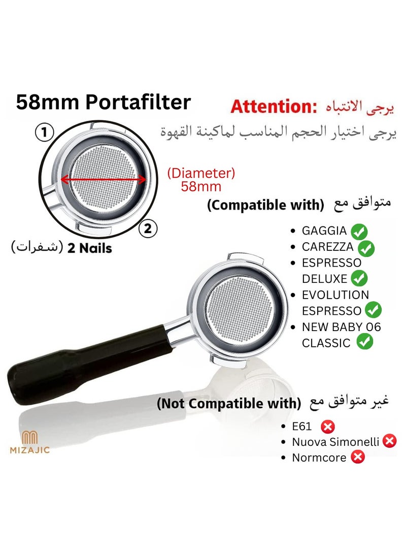 مزاجك فلتر بورتافلتر مقاس 58 مم لفلتر القهوة العاري من Gaggia بدون قاع مع سلة بديلة من الفولاذ المقاوم للصدأ ومقبض ABS - Image 3