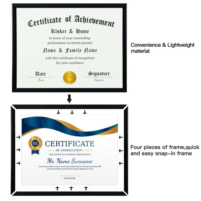 ELSKER&HOME ELSKER&HOME 8.5 x 11 Frame Black 12 Pack  Certificate Award Document Diploma Frame Multi Pack  8.5x11 Picture Frame for Wall & Tabletop Mounting in Horizontal or Vertical Format  - Image 3