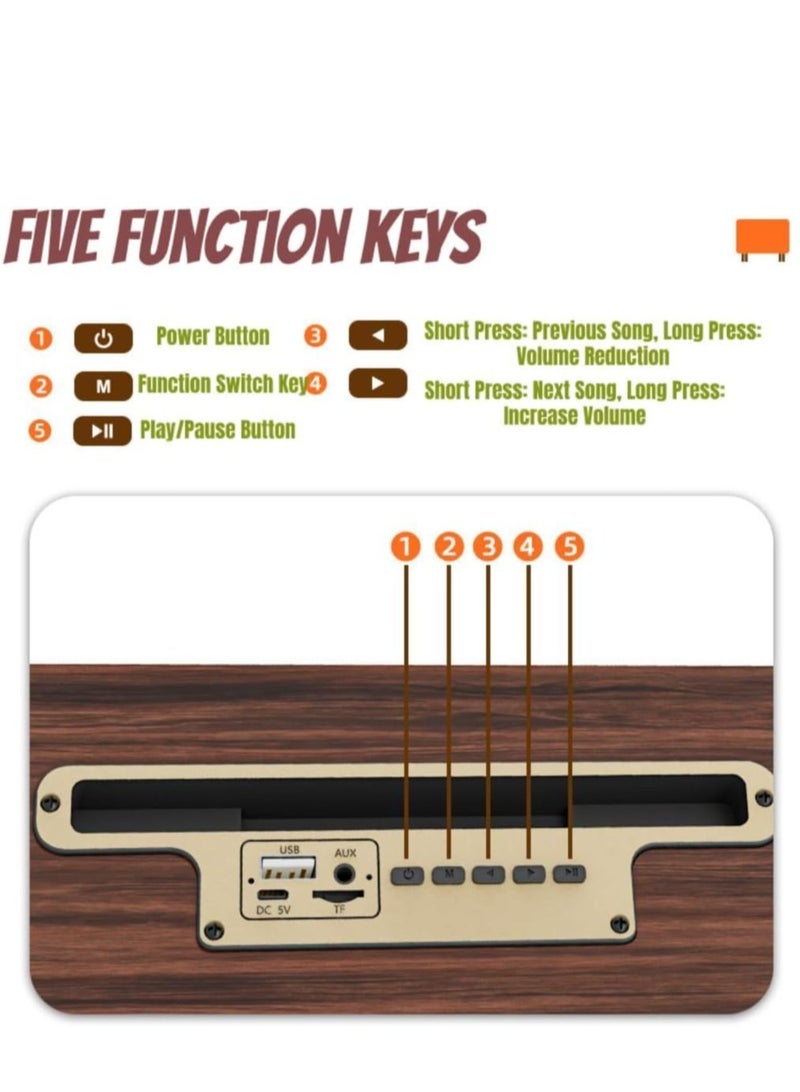 Retro Wooden Bluetooth Speaker  Portable Wireless Speaker Bluetooth Heavy Bass Music Player Long Playtime Outdoor Speaker For Home Office Party Gift For Friend (Brown) - Image 3