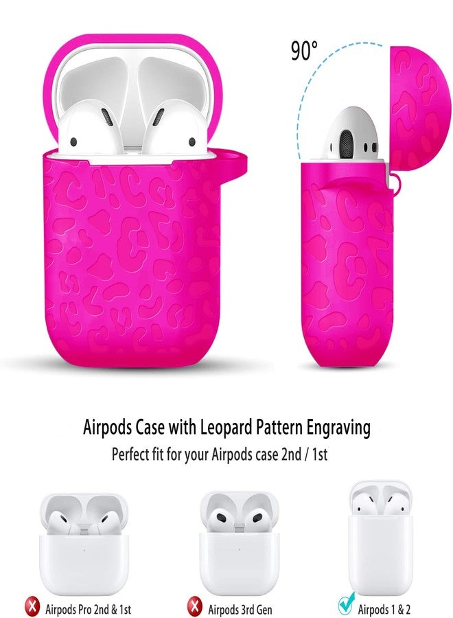 غطاء حماية من جلد النمر محفور بنقشة جلد النمر، متوافق مع علبة شحن AirPods من الجيل الثاني/الأول، مصنوع من السيليكون الناعم اللطيف، يوفر حماية كاملة، مع إضاءة LED أمامية مرئية، لون وردي فاقع. - Image 2