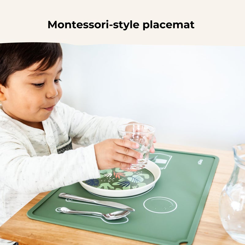 CHAMOS Montessori Placemat for Toddlers - Kids Silicone Mats for Dining Table - Set of 2 - Table Setting Learning (Sapphire and Beige) - Image 4