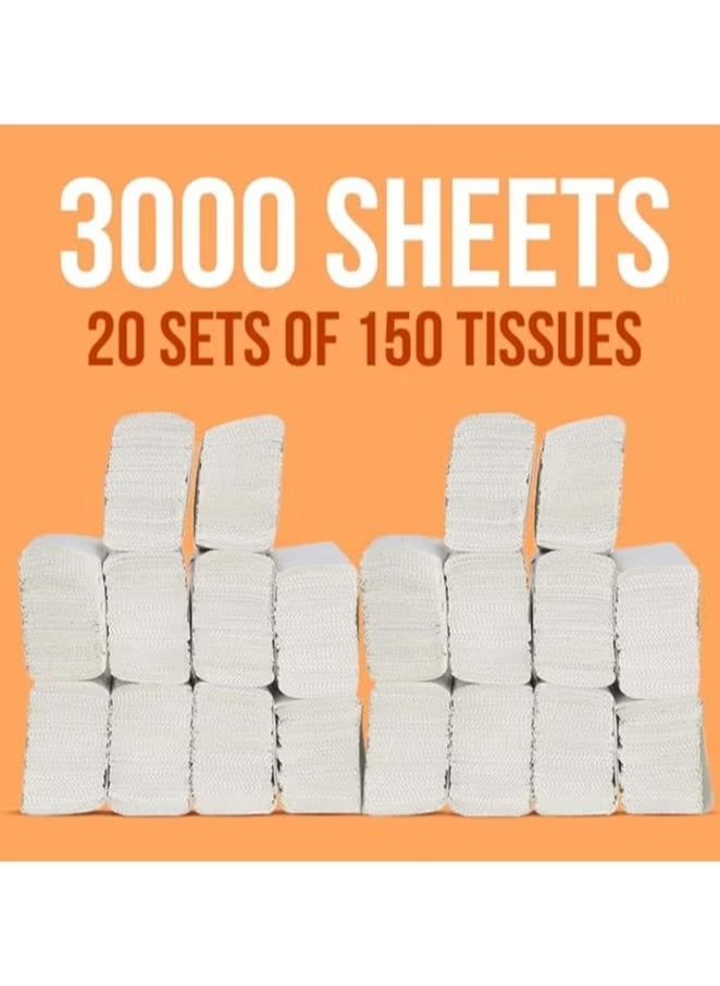 Generic - Interfold Hand Tissues (150 Sheets x 20 Packs) 3000 Count, Made in UAE - Image 1