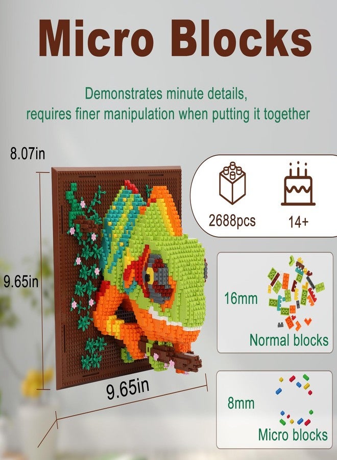 Redants 3D Wall Art Chameleon Animal Micro Building Blocks Set for Adults, 2688 PCS, Unique Home Decor & Creative Table Display, Creative Gift Toy for Art Enthusiasts And People Who Love Building Blocks - Image 2
