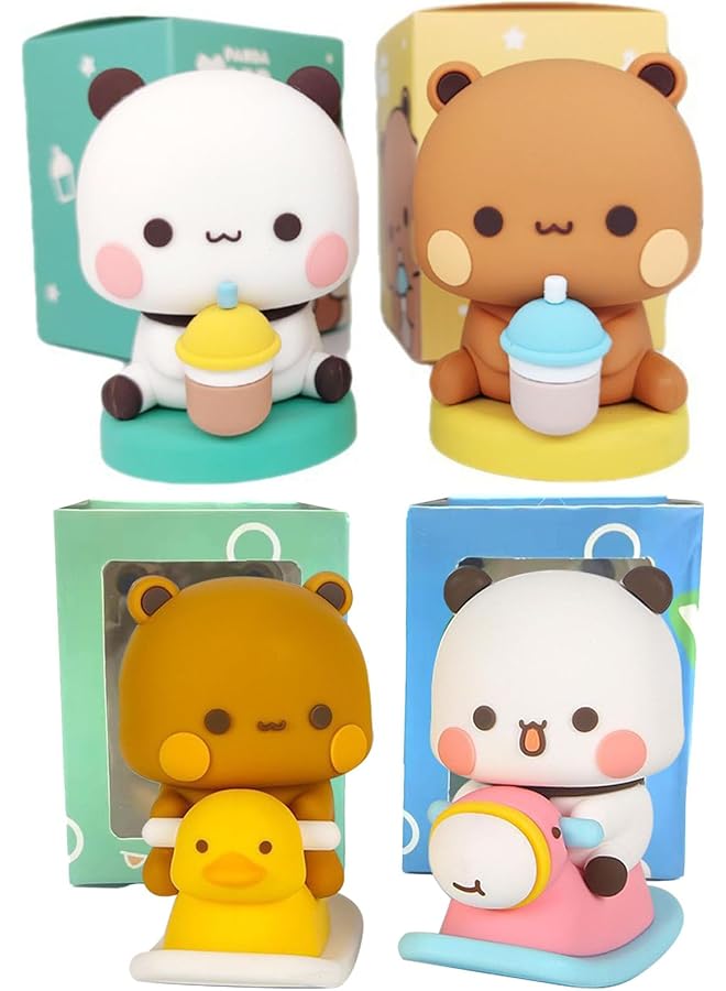 erorex Bubu Dudu Bobble Figure 4Pcs Panda Bear Kawaii Car Dashboard Decorations Cute Cartoon Statue For Car Interior Tabletop Ornament Office Desk Decor Gift For Car Home Tabletop Backpack - Image 1