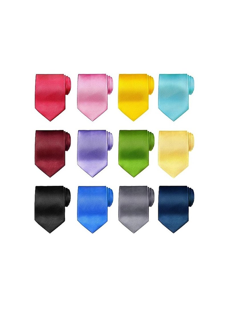 Barakah Solid Satin Ties Set - 12 Pieces of Colorful Ties for Men - Business Formal Necktie Collection - Perfect for Formal Occasions and Weddings(Style 4) - Image 1