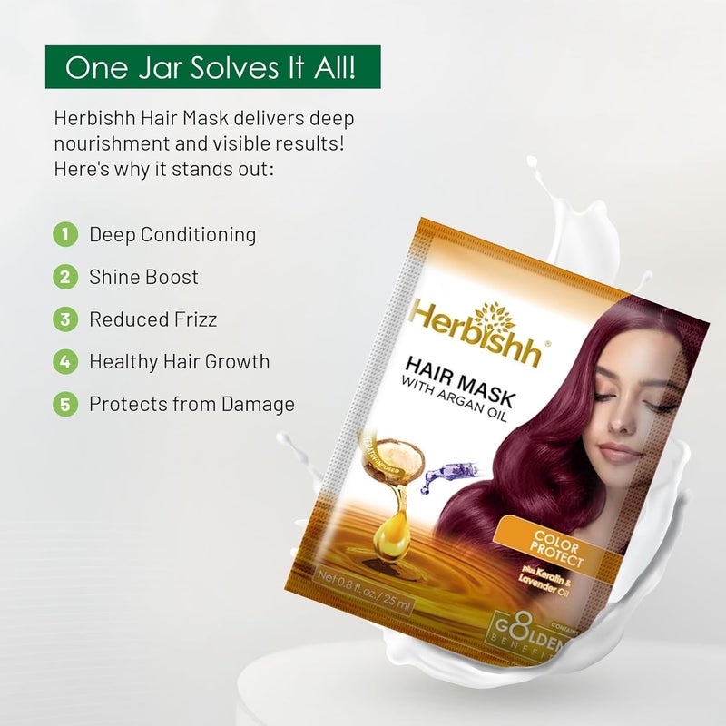 Herbishh Argan Hair Mask - Deep Conditioning & Hydration, Pack of 20 Pouches (25ml each) - Image 2