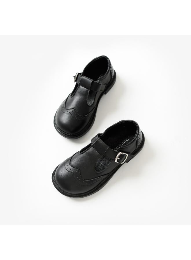 شك أحذية جلدية صغيرة للفتيات من طبقتين من جلد البقر على الطراز البريطاني أحذية الأميرة لأداء الطلاب أحذية من الجلد الأسود أحذية الأطفال في منتصف العمر - Image 1