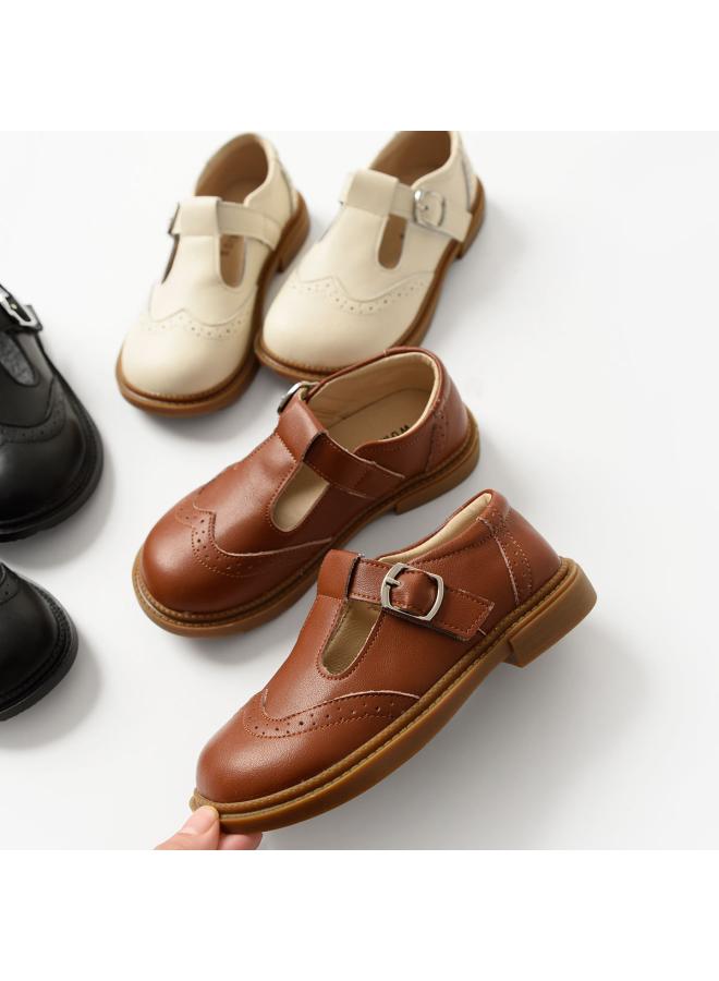 شك أحذية جلدية صغيرة للفتيات من طبقتين من جلد البقر على الطراز البريطاني أحذية الأميرة لأداء الطلاب أحذية من الجلد الأسود أحذية الأطفال في منتصف العمر - Image 3