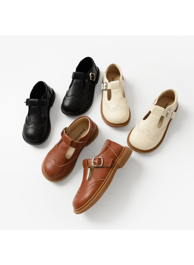 شك أحذية جلدية صغيرة للفتيات من طبقتين من جلد البقر على الطراز البريطاني أحذية الأميرة لأداء الطلاب أحذية من الجلد الأسود أحذية الأطفال في منتصف العمر - Image 2