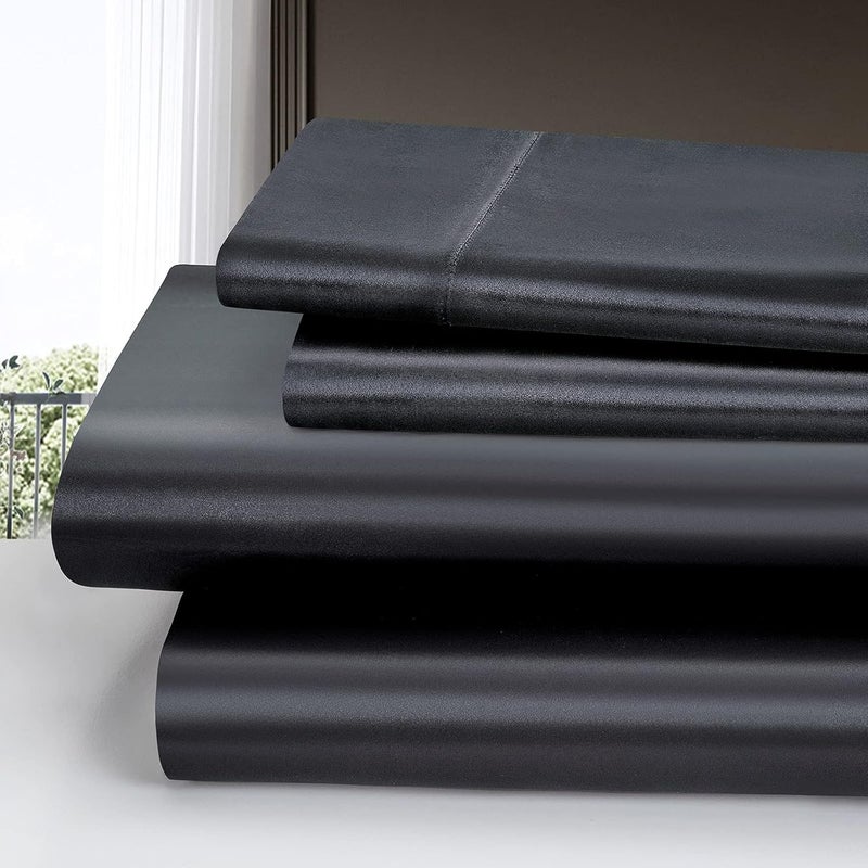 Homiest 4pcs Satin Sheets Set Luxury Silky Satin Bedding Set with Deep Pocket, 1 Fitted Sheet + 1 Flat Sheet + 2 Pillowcases (Cal King Size, Black) - Image 2