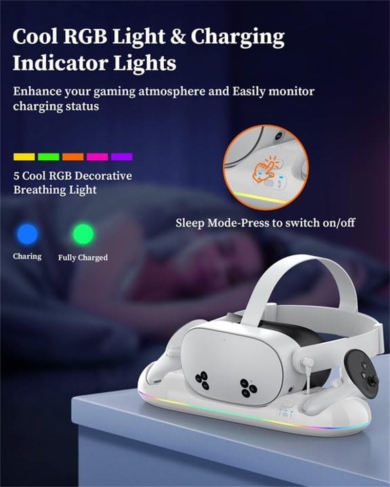 Charging Dock for Meta-Quest 3S/ for Quest 3/2, Magnetic Charging Station for Quest 3S/3/2 Accessories with 2 Rechargeable Batteries, RGB Light Charging Dock for VR Headset  Controllers - Image 2
